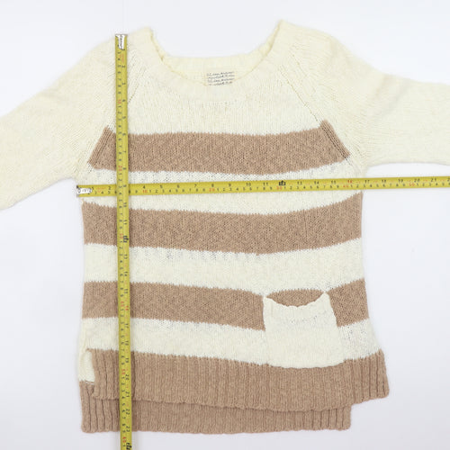 New Look Women’s Beige Striped 3/4 Sleeve Cotton Knit Jumper Size 10
