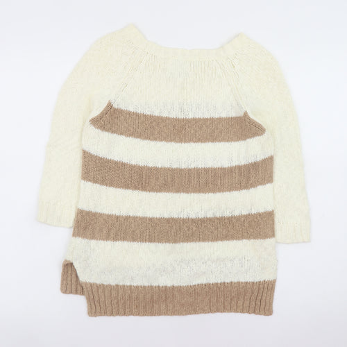 New Look Women’s Beige Striped 3/4 Sleeve Cotton Knit Jumper Size 10