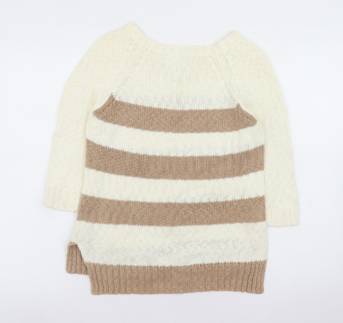 New Look Women’s Beige Striped 3/4 Sleeve Cotton Knit Jumper Size 10