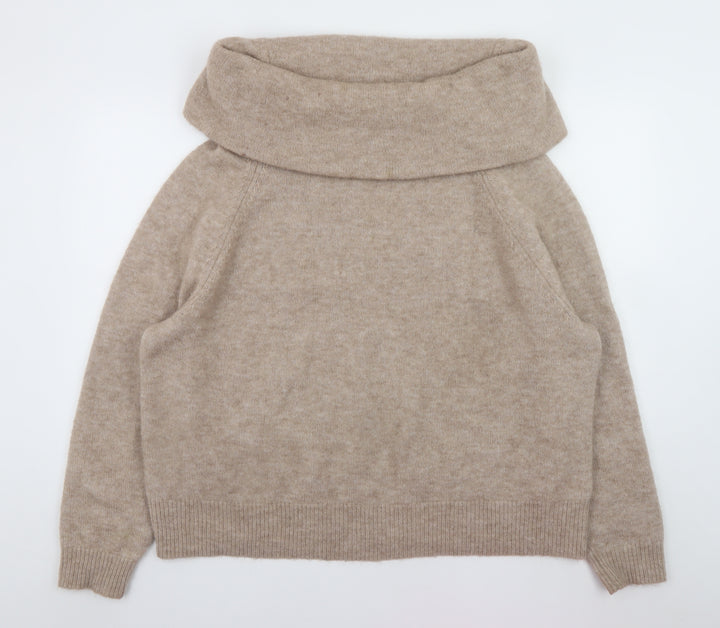 Marks and Spencer Women's Beige XL Wool Blend Cowl Neck Jumper