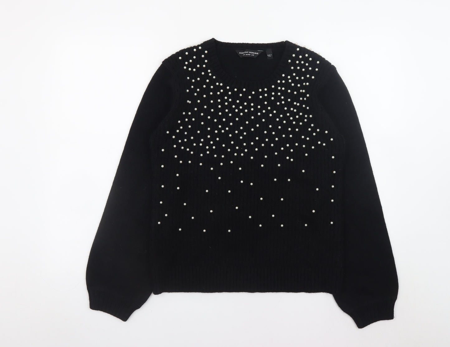 Dorothy Perkins Women's Black Beaded Crew Neck Jumper Size 12
