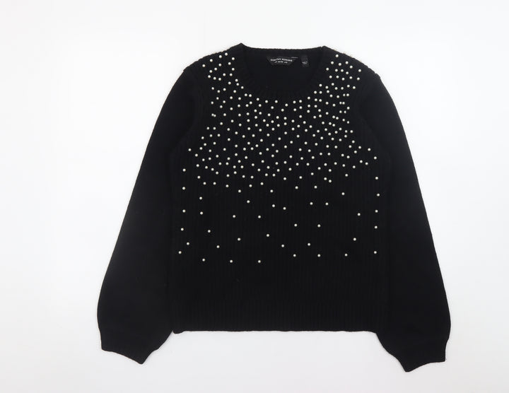 Dorothy Perkins Women's Black Beaded Crew Neck Jumper Size 12