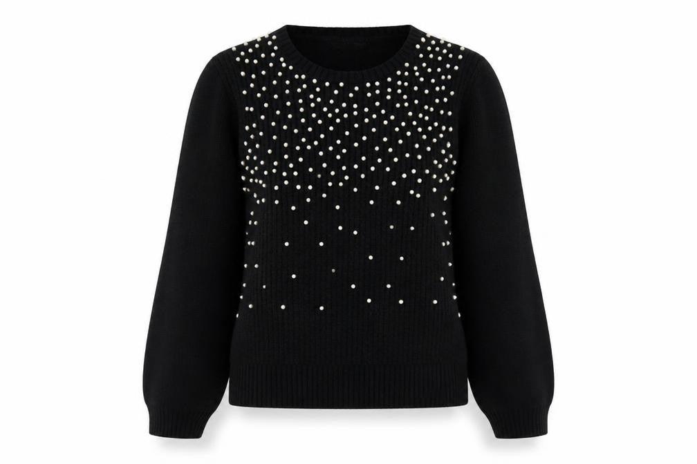 Front view of Dorothy Perkins Women's Black Beaded Crew Neck Jumper, size 12