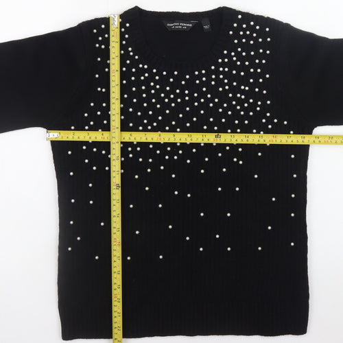 Dorothy Perkins Women's Black Beaded Crew Neck Jumper Size 12