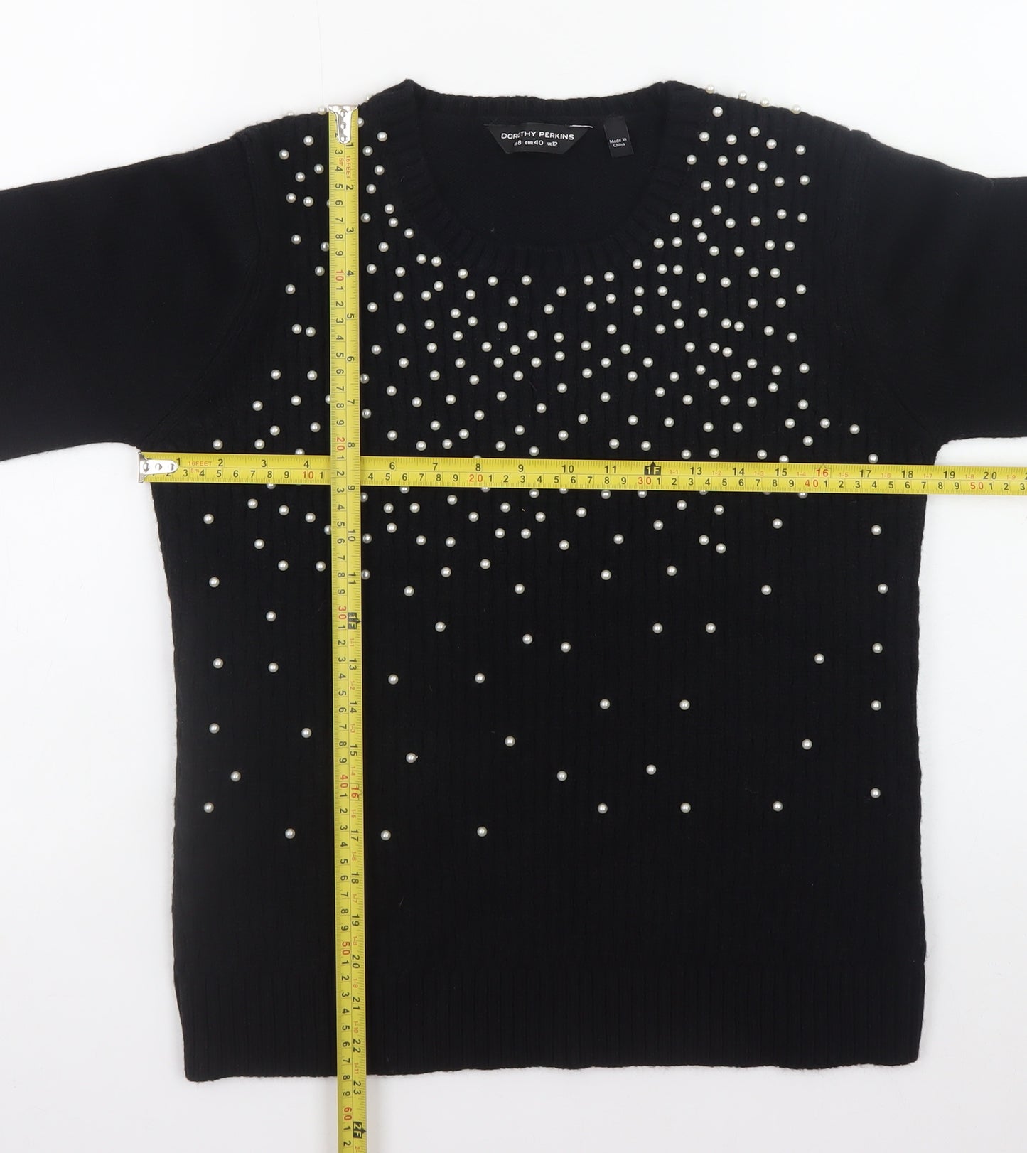 Dorothy Perkins Women's Black Beaded Crew Neck Jumper Size 12