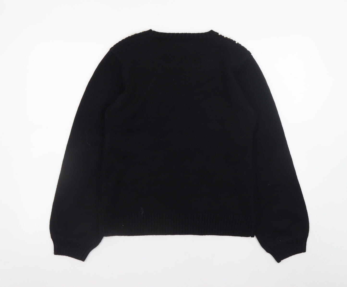 Dorothy Perkins Women's Black Beaded Crew Neck Jumper Size 12