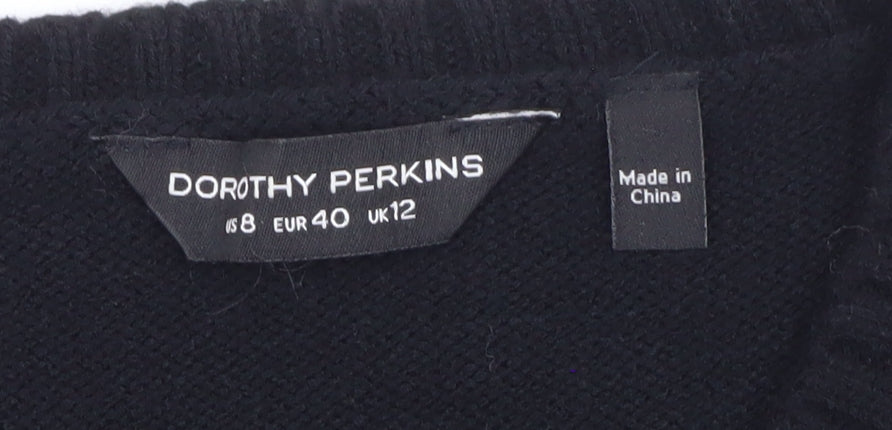 Dorothy Perkins Women's Black Beaded Crew Neck Jumper Size 12