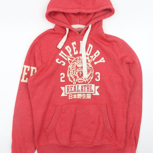 Superdry Men's Red Pullover Hoodie M Graphic Logo Cotton Blend