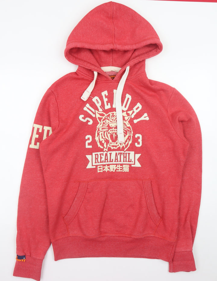 Superdry Men's Red Pullover Hoodie M Graphic Logo Cotton Blend