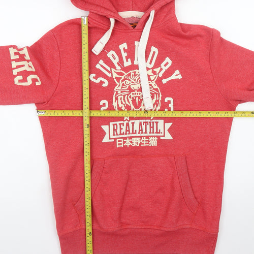 Superdry Men's Red Pullover Hoodie M Graphic Logo Cotton Blend