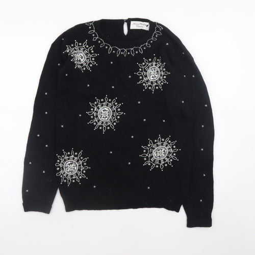 Marisa Christina Womens Black Beaded Wool Angora Pullover Jumper S