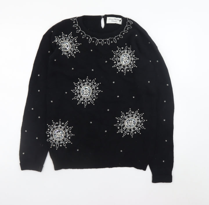Marisa Christina Womens Black Beaded Wool Angora Pullover Jumper S