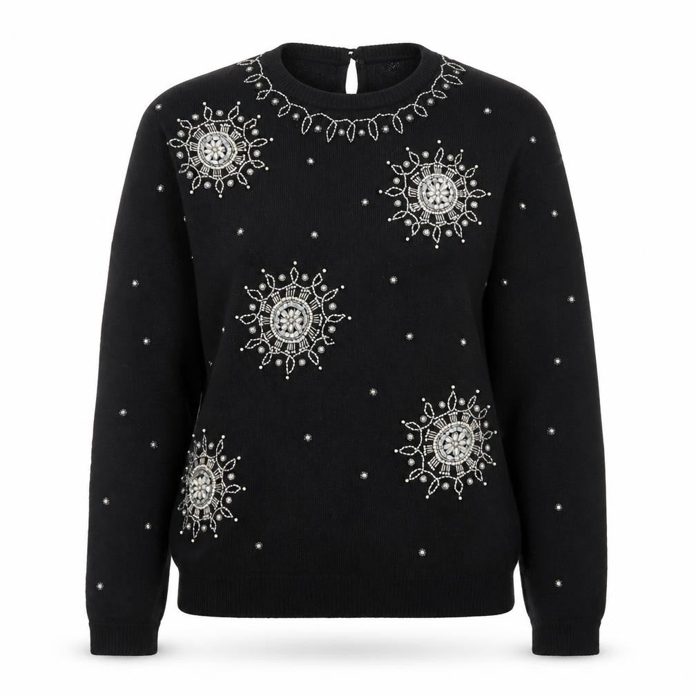 Front view of Marisa Christina women’s black beaded wool angora jumper s