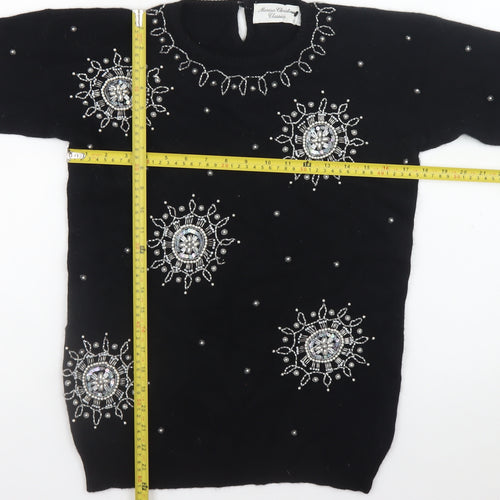 Marisa Christina Womens Black Beaded Wool Angora Pullover Jumper S