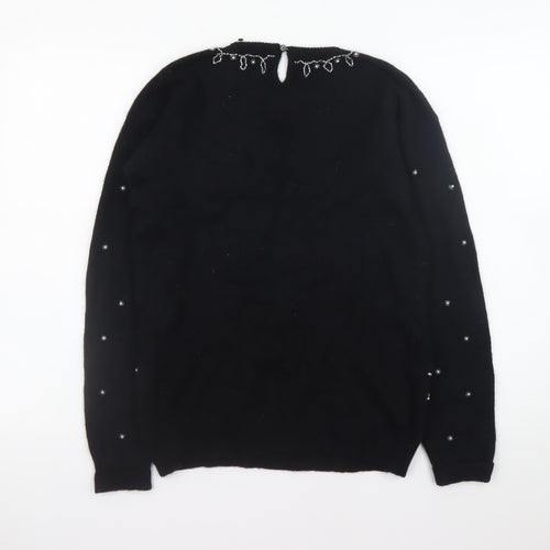 Marisa Christina Womens Black Beaded Wool Angora Pullover Jumper S