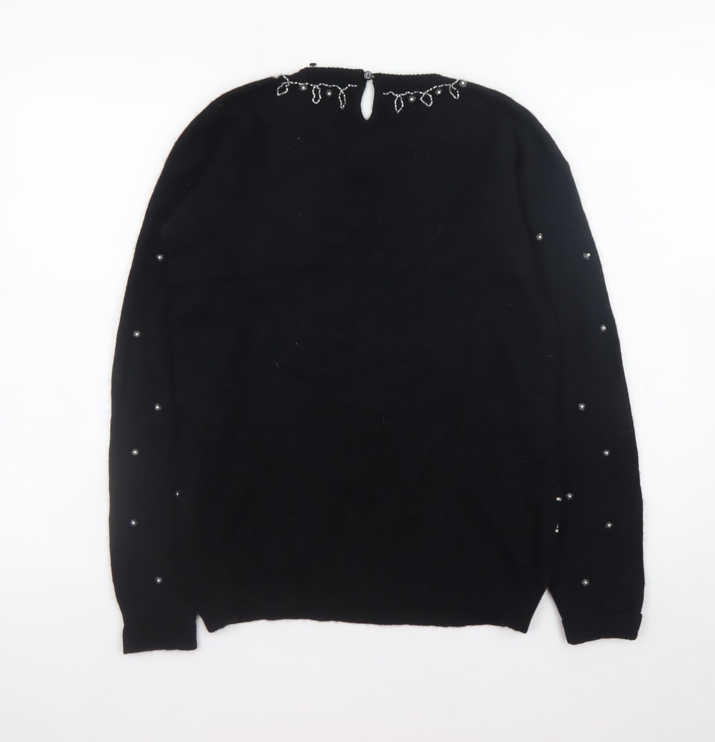 Marisa Christina Womens Black Beaded Wool Angora Pullover Jumper S