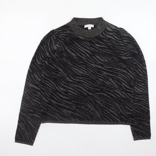 Warehouse Women’s Black Mock Neck Animal Print Jumper Size 10