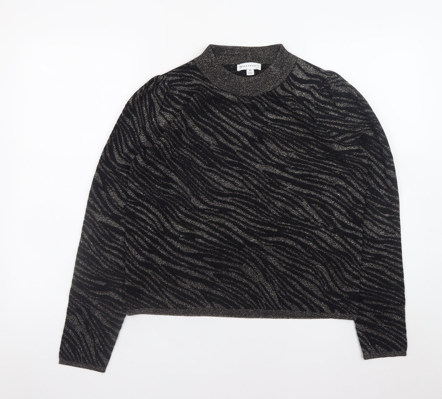 Warehouse Women’s Black Mock Neck Animal Print Jumper Size 10