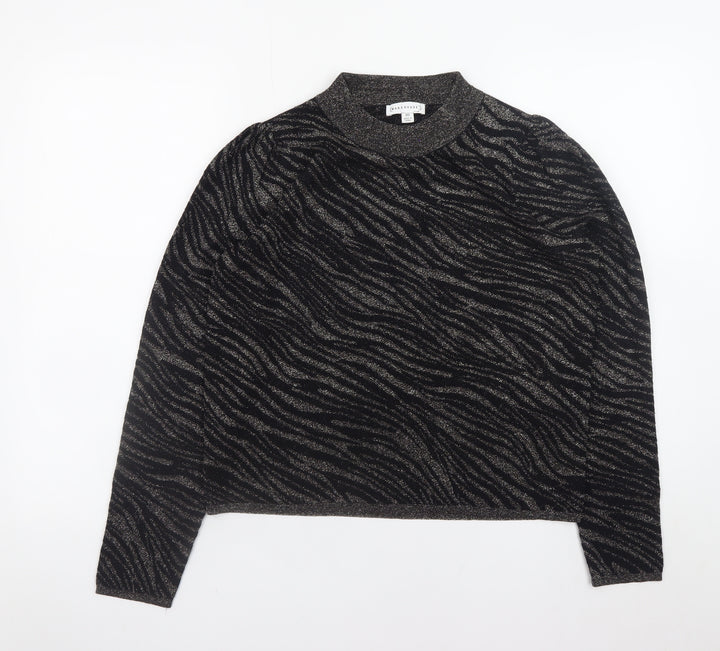 Warehouse Women’s Black Mock Neck Animal Print Jumper Size 10
