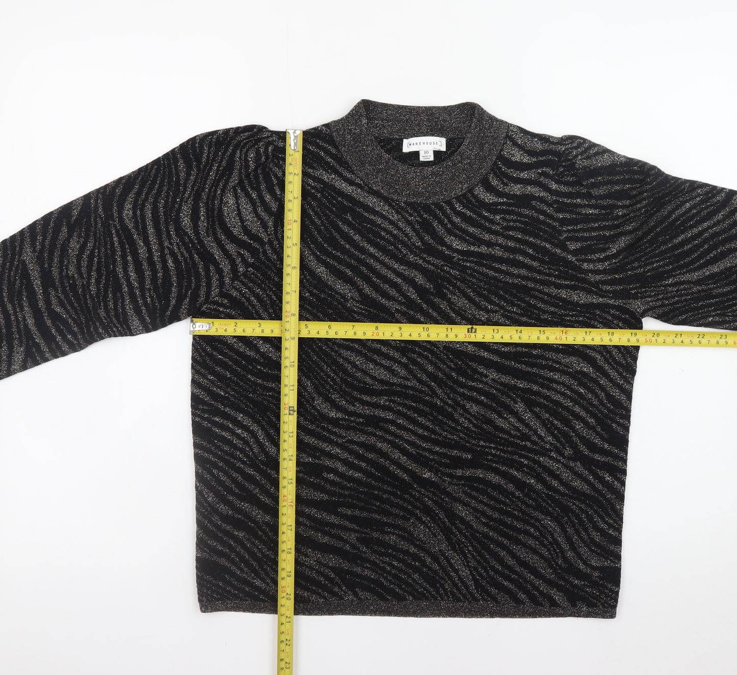 Warehouse Women’s Black Mock Neck Animal Print Jumper Size 10
