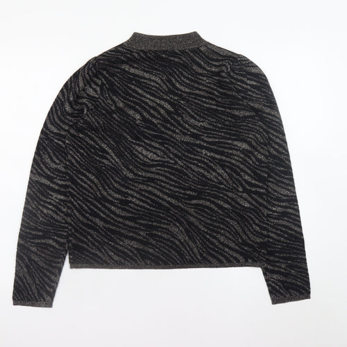 Warehouse Women’s Black Mock Neck Animal Print Jumper Size 10