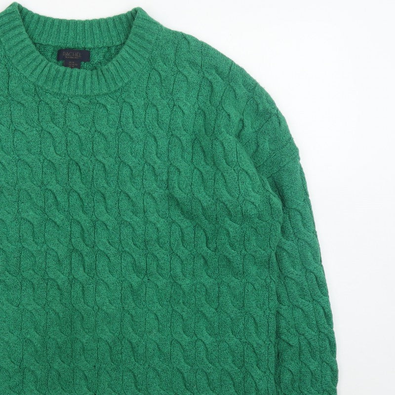 Rachel Roy Men's Green Cable-Knit Crew Neck Jumper XL