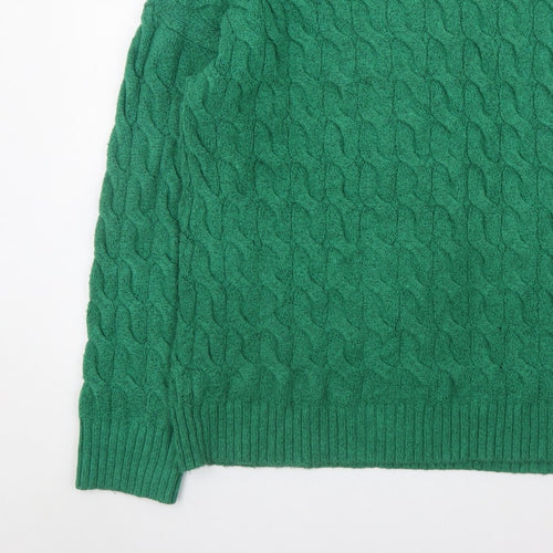 Rachel Roy Men's Green Cable-Knit Crew Neck Jumper XL