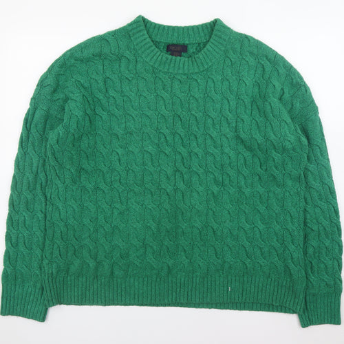 Rachel Roy Men's Green Cable-Knit Crew Neck Jumper XL