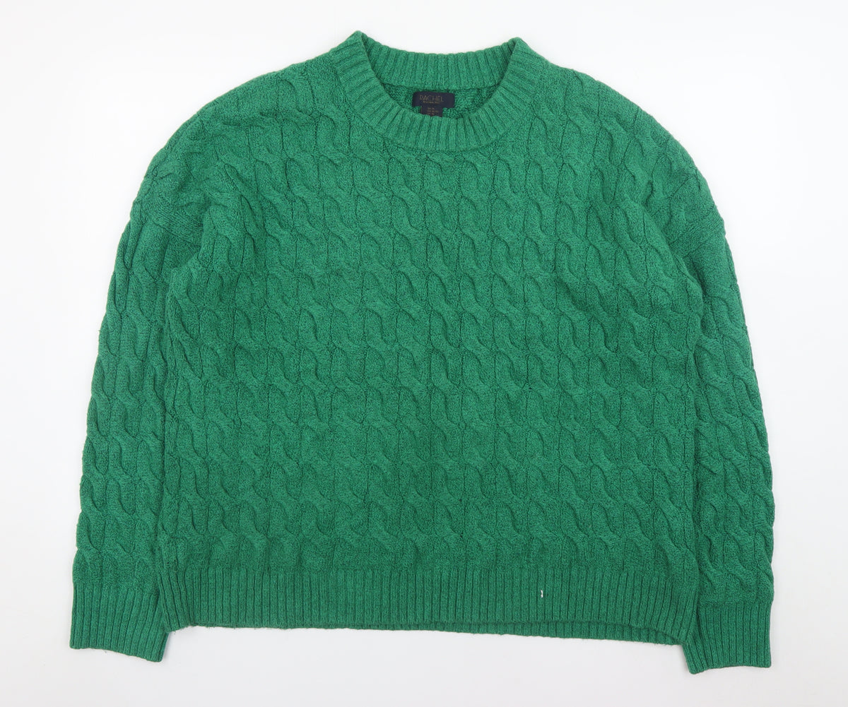 Rachel Roy Men's Green Cable-Knit Crew Neck Jumper XL