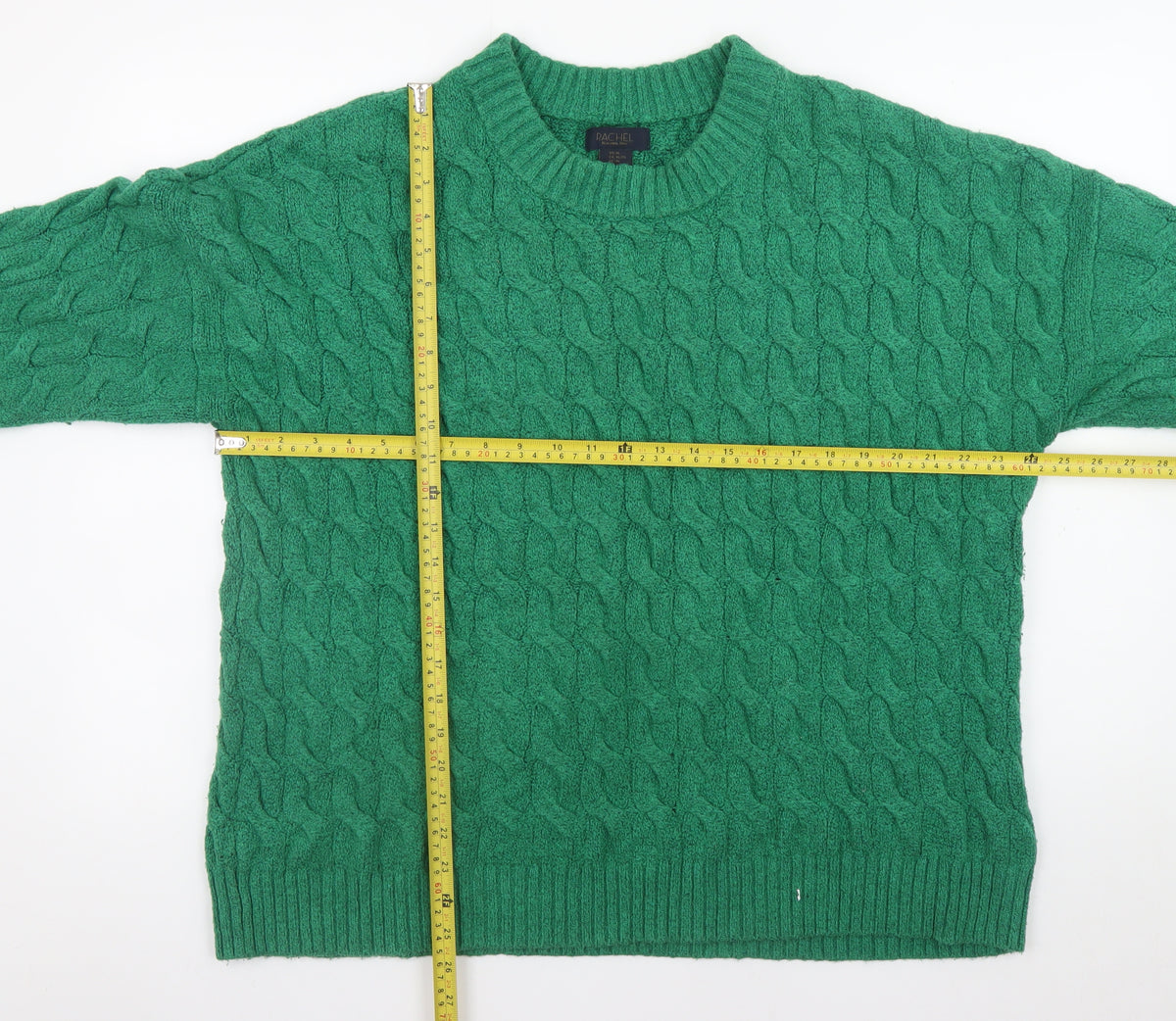 Rachel Roy Men's Green Cable-Knit Crew Neck Jumper XL