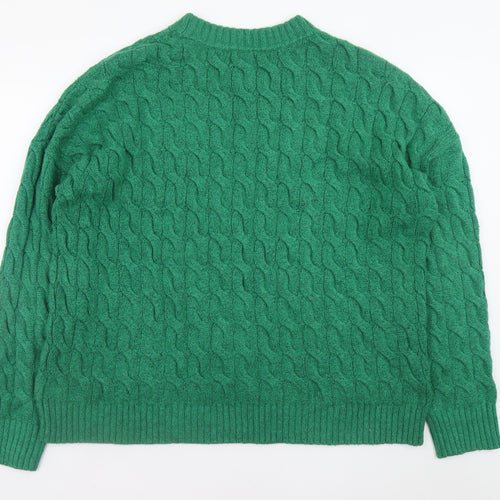 Rachel Roy Men's Green Cable-Knit Crew Neck Jumper XL