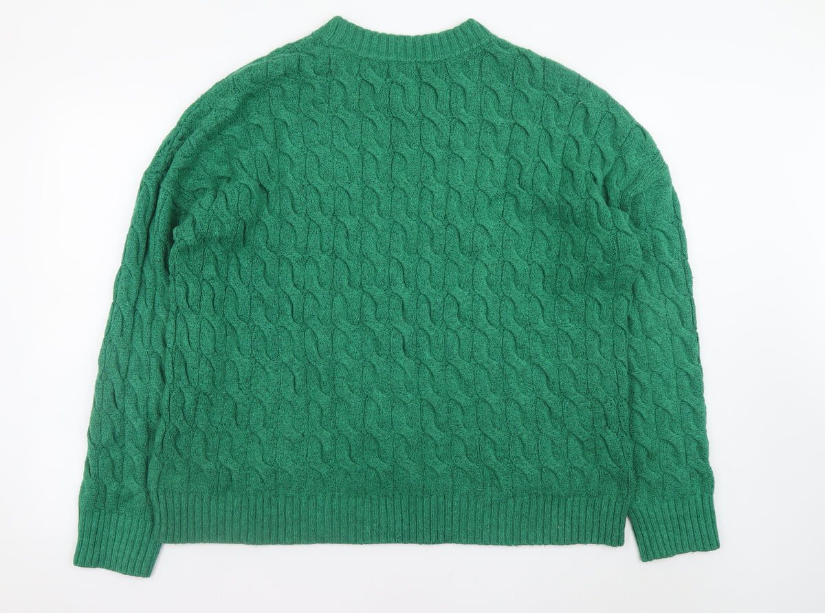 Rachel Roy Men's Green Cable-Knit Crew Neck Jumper XL