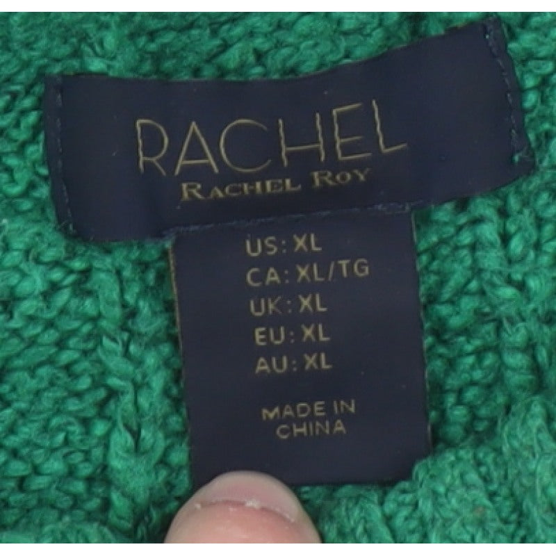 Rachel Roy Men's Green Cable-Knit Crew Neck Jumper XL