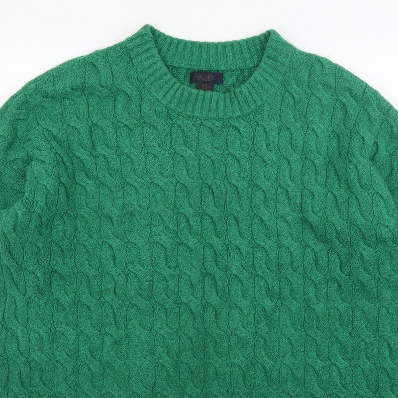 Rachel Roy Men's Green Cable-Knit Crew Neck Jumper XL