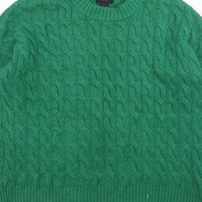 Rachel Roy Men's Green Cable-Knit Crew Neck Jumper XL