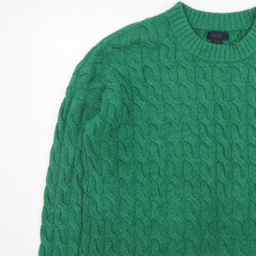 Rachel Roy Men's Green Cable-Knit Crew Neck Jumper XL