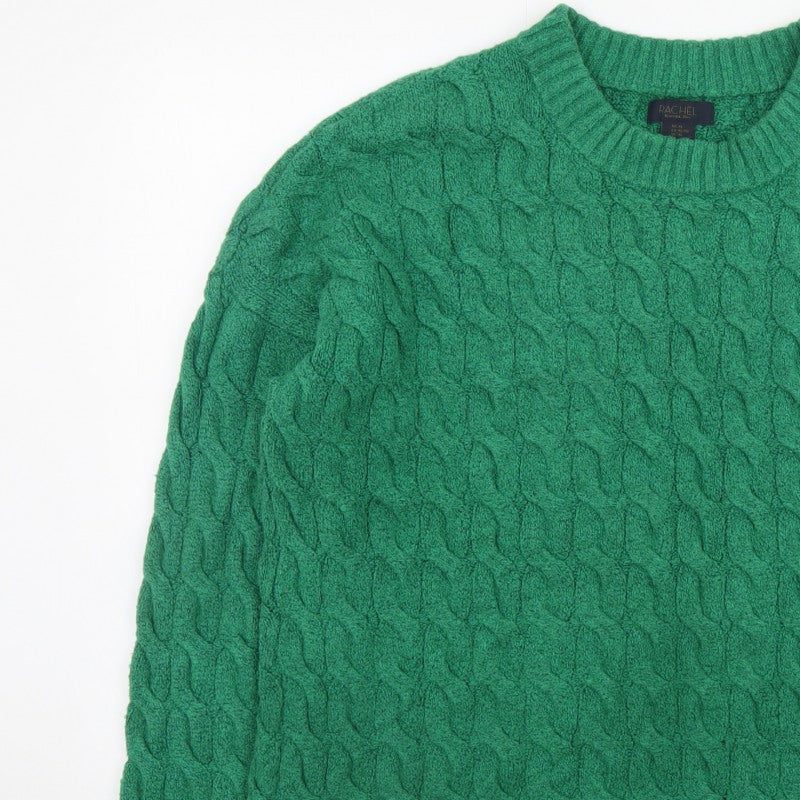 Rachel Roy Men's Green Cable-Knit Crew Neck Jumper XL