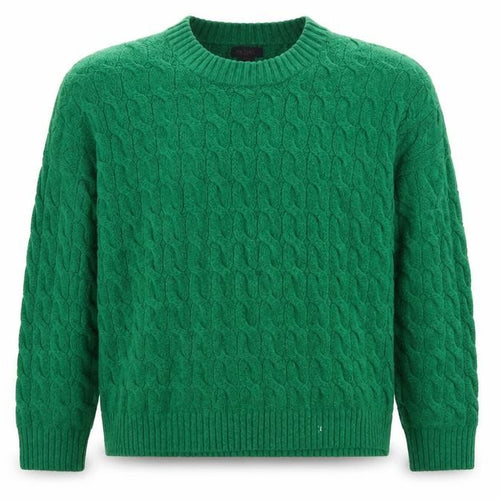 Rachel Roy Men's Green Cable-Knit Crew Neck Jumper XL