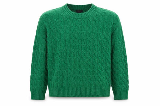 Rachel Roy Men's Green Cable-Knit Crew Neck Jumper XL