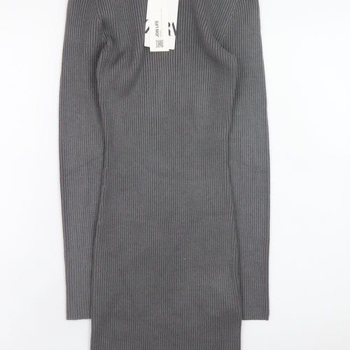 Zara Women Grey Knit Bodycon Dress Size S Long Sleeve