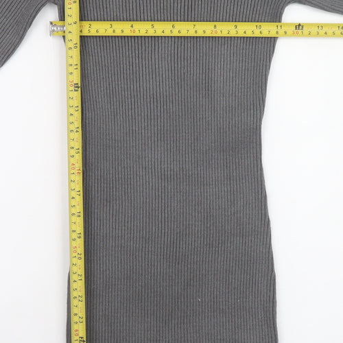 Zara Women Grey Knit Bodycon Dress Size S Long Sleeve