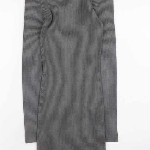 Zara Women Grey Knit Bodycon Dress Size S Long Sleeve