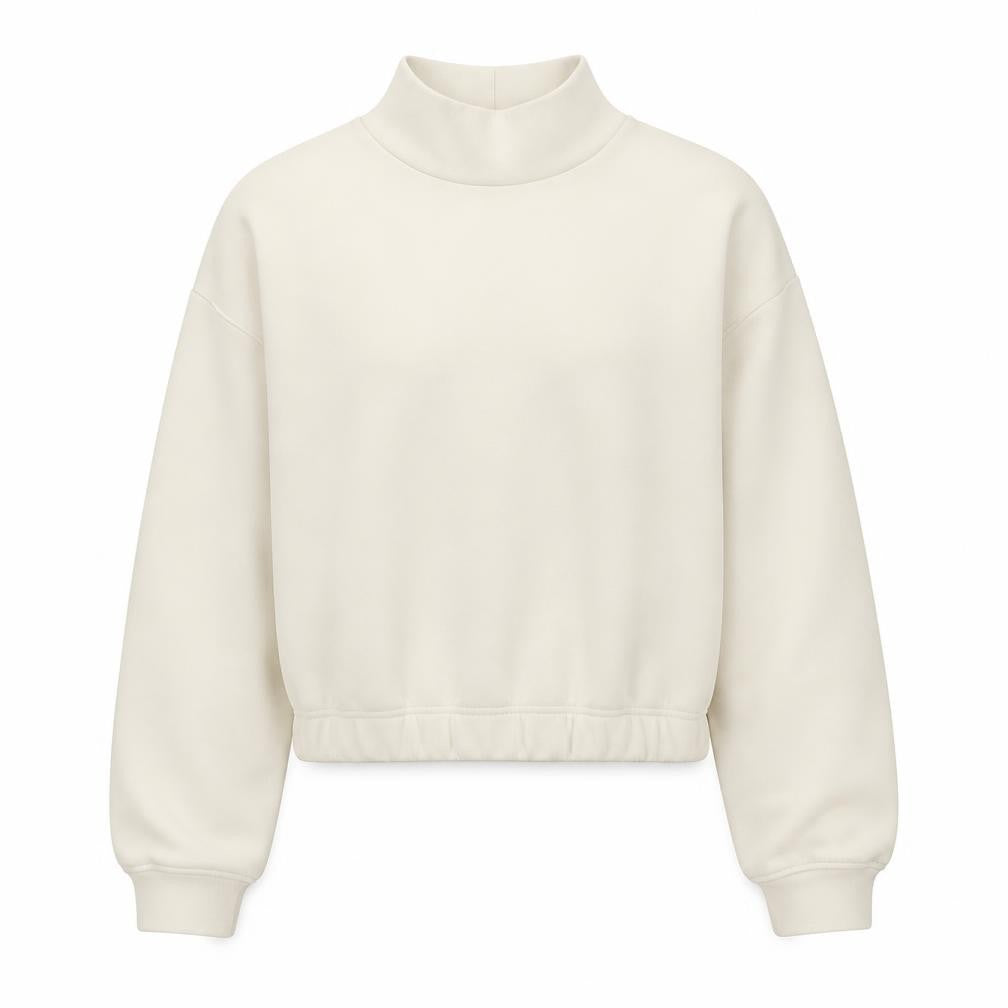 Front view of Marks & Spencer Women Beige Mock Neck Pullover Sweatshirt S Regular