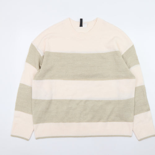 H&M Women Beige Striped Acrylic Knit Pullover Jumper Size 12