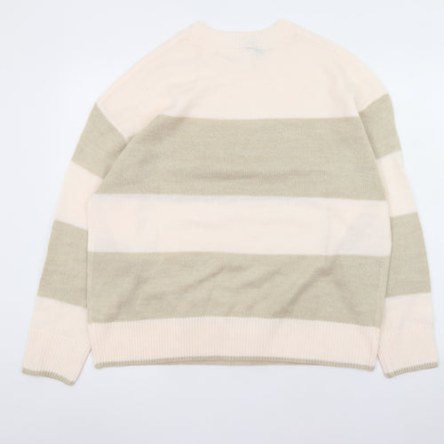 H&M Women Beige Striped Acrylic Knit Pullover Jumper Size 12