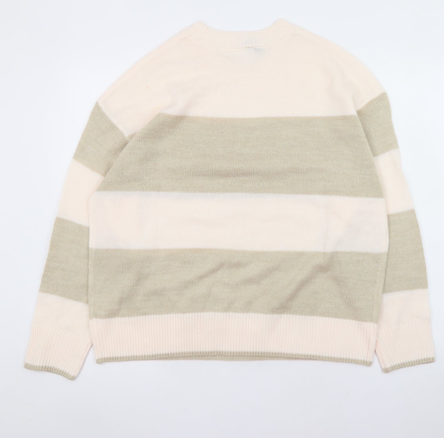 H&M Women Beige Striped Acrylic Knit Pullover Jumper Size 12