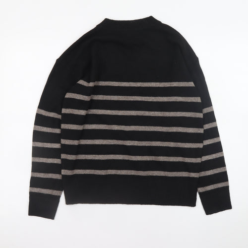 Marks and Spencer Women's Black Striped V-Neck Jumper Size S