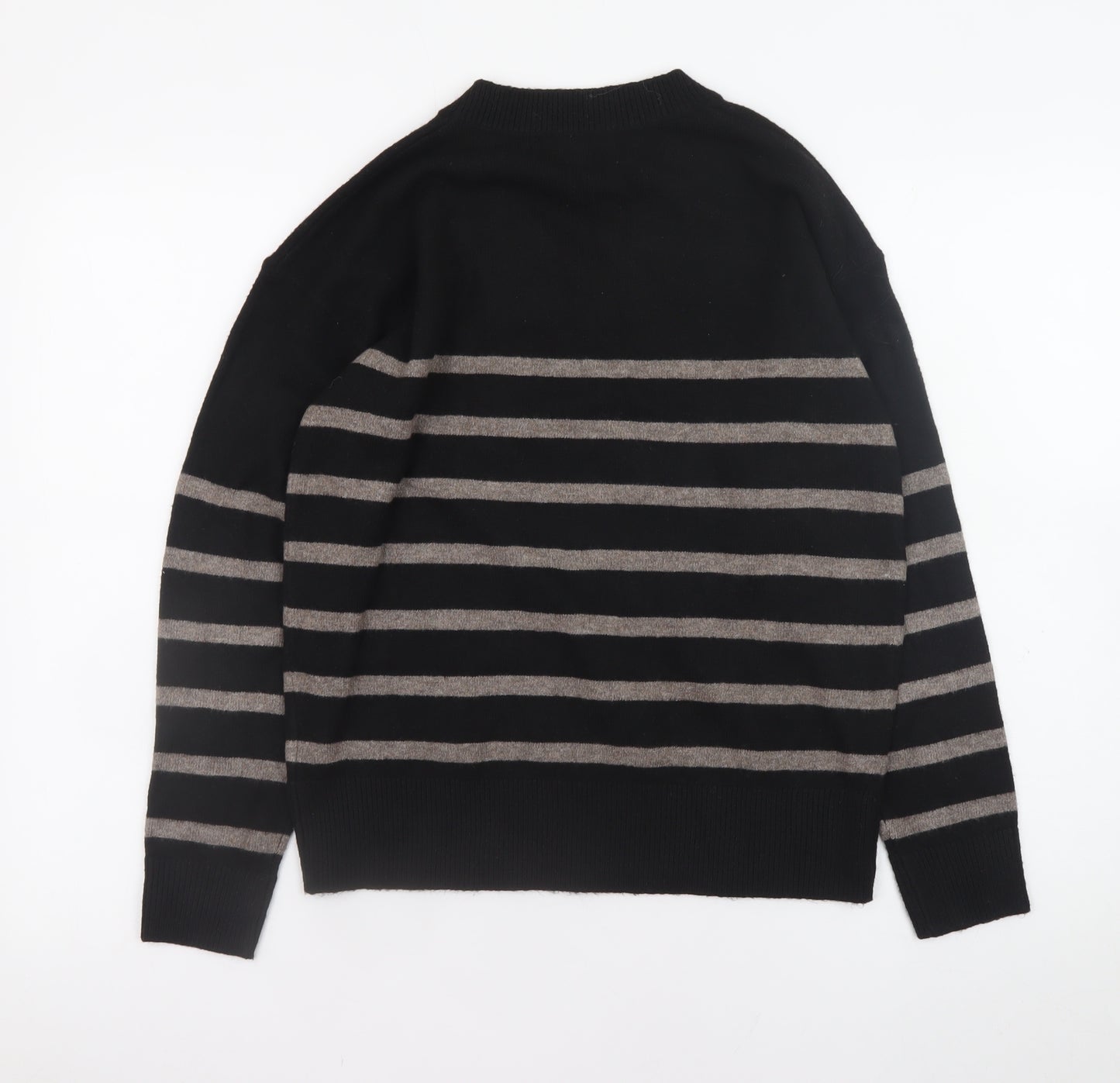 Marks and Spencer Women's Black Striped V-Neck Jumper Size S