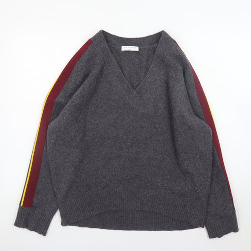 Sandro Paris Women’s Grey Wool V-Neck Pullover Jumper Size L