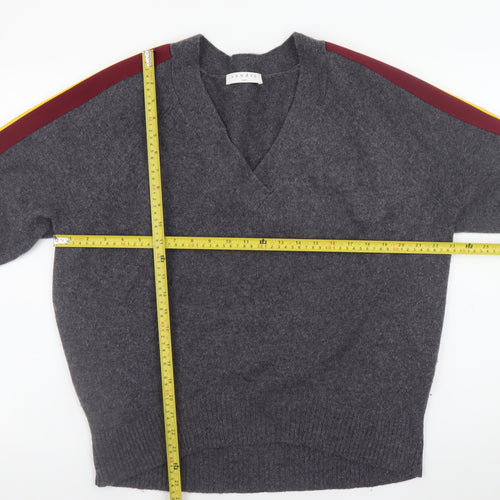 Sandro Paris Women’s Grey Wool V-Neck Pullover Jumper Size L